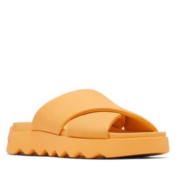 Sorel Viibe Crisscross Slide Sandals Leather Slip On Yellow Ray Sizes 8 NEW - Picture 1 of 8